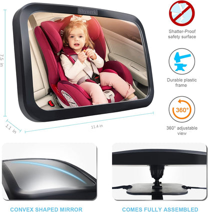 Shynerk Baby Car Mirror, Safety Car Seat Mirror for Rear Facing Infant with Wide Crystal Clear View, Shatterproof, 360° Rotation, Crash Tested and Certified - 7DAY'S