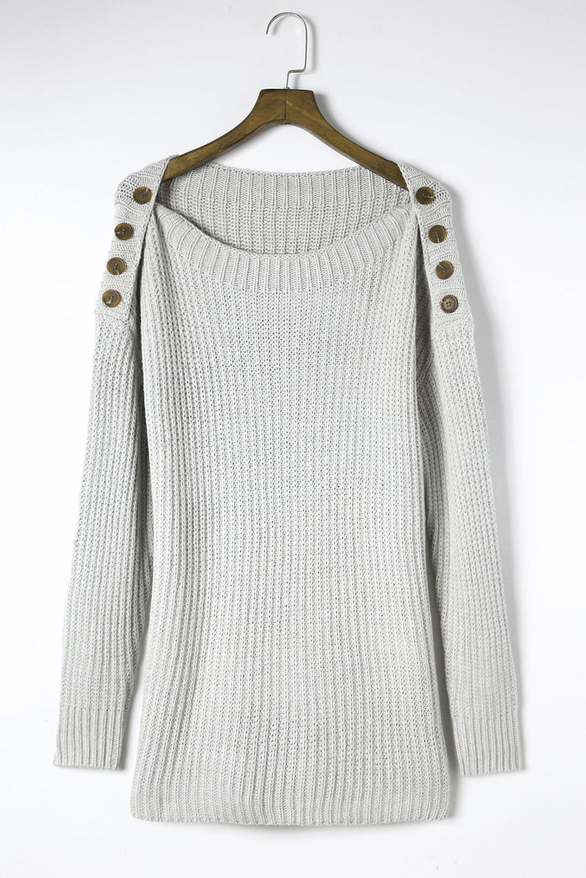 Side Slit Boat Neck Long Sleeve Sweater - 7DAY'S