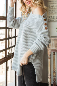 Side Slit Boat Neck Long Sleeve Sweater - 7DAY'S