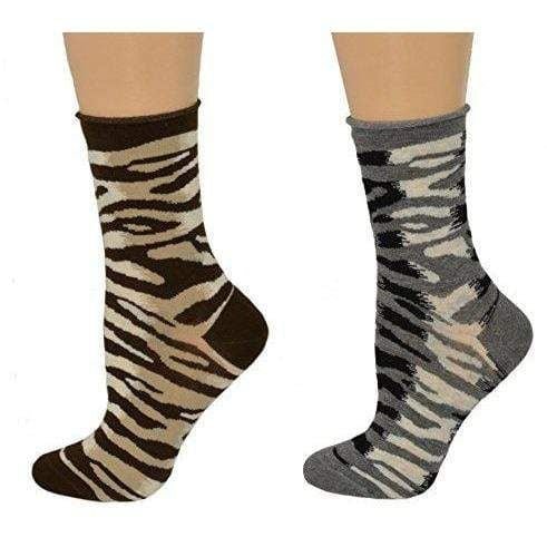 Sierra Socks Zebra Pattern Hi Anklet Casual Cotton Women's 2 Pair Pack - 7DAY'S