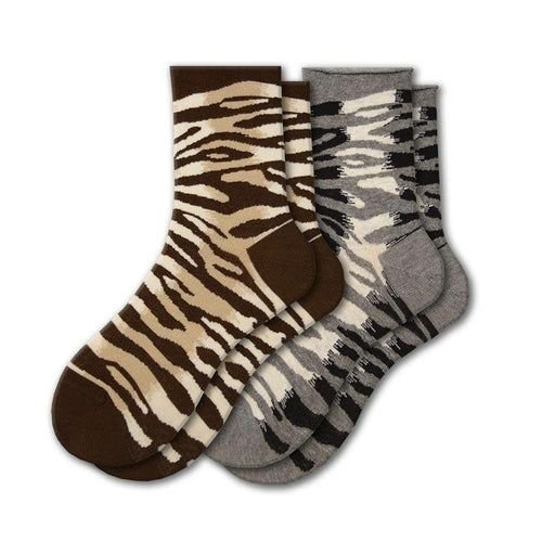 Sierra Socks Zebra Pattern Hi Anklet Casual Cotton Women's 2 Pair Pack - 7DAY'S