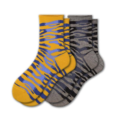 Sierra Socks Zebra Pattern Hi Anklet Casual Cotton Women's 2 Pair Pack - 7DAY'S