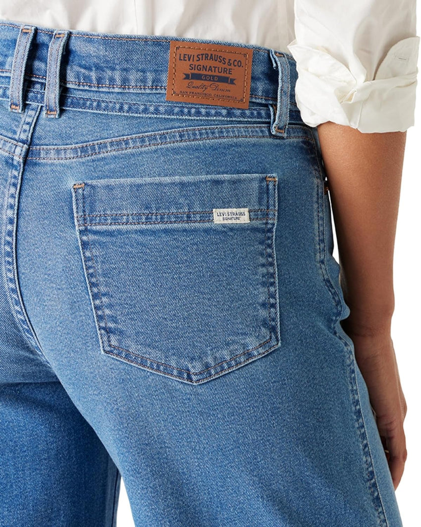 Signature by Levi Strauss & Co. Gold Women's Heritage Belted Wide Leg Jeans Mid - Rise Stretch Denim (Also Available in Plus) - 7DAY'S