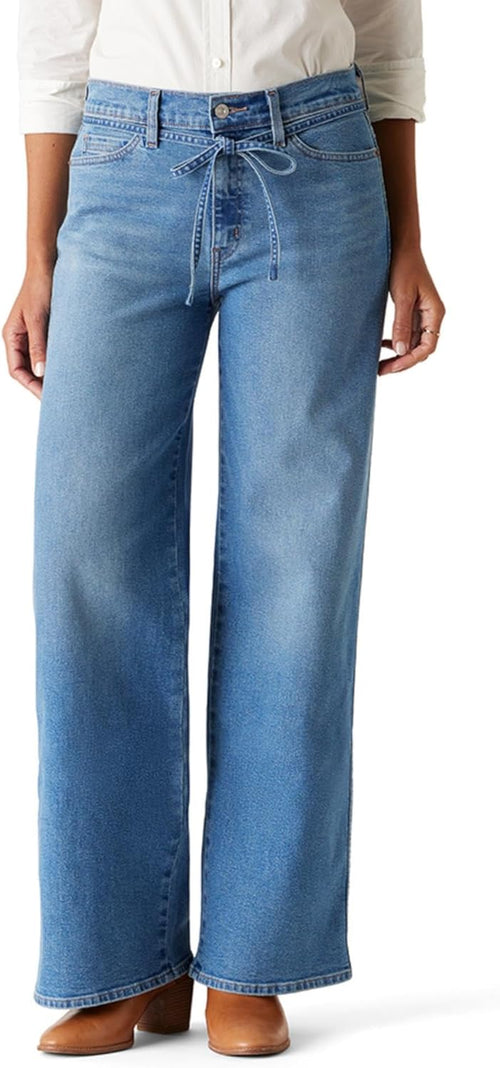 Signature by Levi Strauss & Co. Gold Women's Heritage Belted Wide Leg Jeans Mid-Rise Stretch Denim (Also Available in Plus)