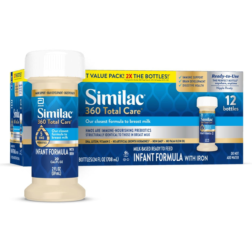 Similac 360 Total Care Infant Formula, Has 5 HMO Prebiotics, Our Closest Prebiotic Blend to Breast Milk, Non - GMO, Baby Formula, Ready to Feed, 2 - fl - oz Bottle, Pack of 48 - 7DAY'S