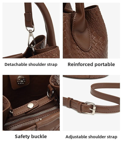 Simple niche woven pattern handbag bucket bag women's bag tide 2025 new senior sense shoulder bag crossbody bag - 7DAY'S
