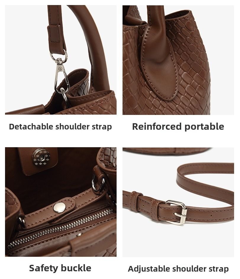 Simple niche woven pattern handbag bucket bag women's bag tide 2025 new senior sense shoulder bag crossbody bag - 7DAY'S