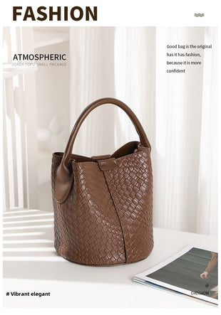 Simple niche woven pattern handbag bucket bag women's bag tide 2025 new senior sense shoulder bag crossbody bag - 7DAY'S