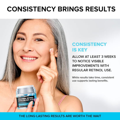SimplyVital Collagen, Retinol & Hyaluronic Acid Cream - Anti - Aging Face Moisturizer for Face, Firming Skin Care Neck & Décolleté - Made in USA, Daily Moisturizer Face Cream Day & Night - 1.7 fl.oz. - 7DAY'S