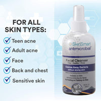SkinSmart Facial Cleanser for Acne, Targets Bacteria for Active Teenage Athletes Post Workout and Adult Acne, 8 oz Spray Bottle, Safe for Multiple Daily Uses - 7DAY'S