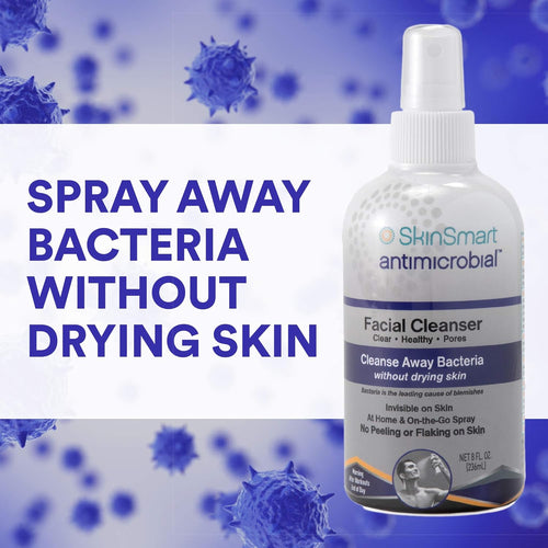 SkinSmart Facial Cleanser for Acne, Targets Bacteria for Active Teenage Athletes Post Workout and Adult Acne, 8 oz Spray Bottle, Safe for Multiple Daily Uses - 7DAY'S