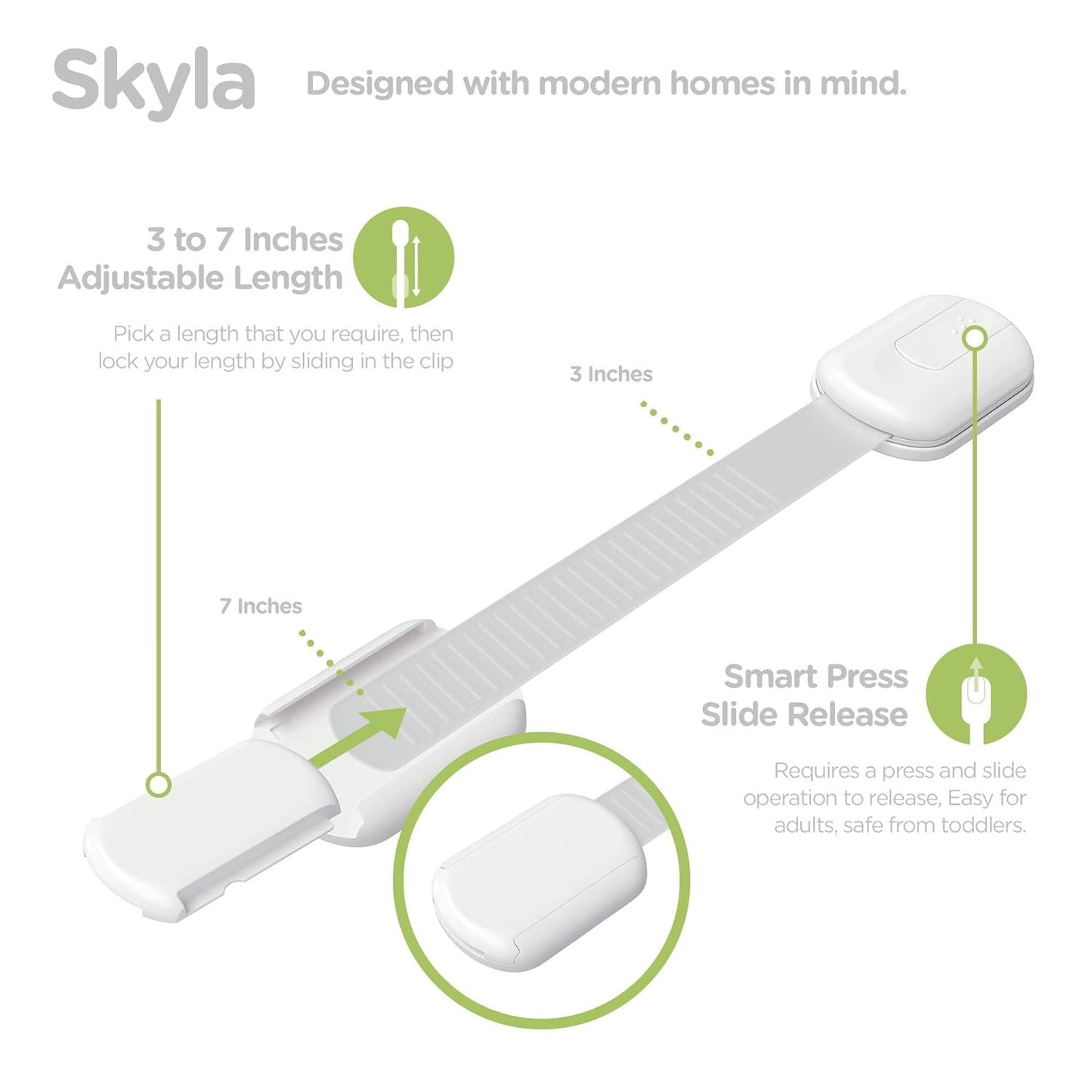 SKYLA HOMES Baby Locks (8 - Pack) Child Safety Cabinet Proofing - Safe Quick and Easy 3M Adhesive Cabinet Drawer Door Latches No Screws & Magnets Multi - Purpose for Furniture Kitchen Ovens Toilet Seats - 7DAY'S