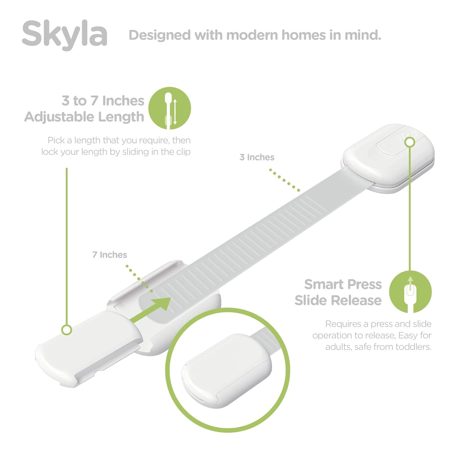 SKYLA HOMES Baby Locks (8 - Pack) Child Safety Cabinet Proofing - Safe Quick and Easy 3M Adhesive Cabinet Drawer Door Latches No Screws & Magnets Multi - Purpose for Furniture Kitchen Ovens Toilet Seats - 7DAY'S