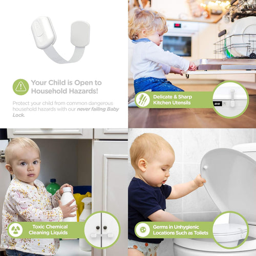 SKYLA HOMES Baby Locks (8 - Pack) Child Safety Cabinet Proofing - Safe Quick and Easy 3M Adhesive Cabinet Drawer Door Latches No Screws & Magnets Multi - Purpose for Furniture Kitchen Ovens Toilet Seats - 7DAY'S