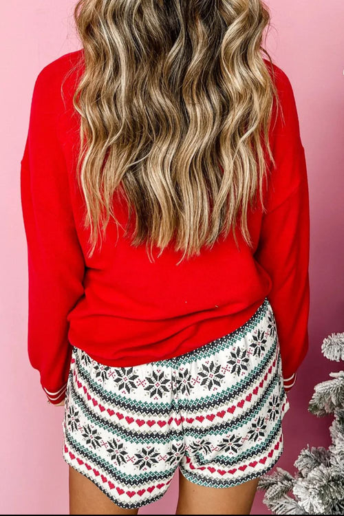 SLEIGH Round Neck Long Sleeve Top and Shorts Lounge Set - 7DAY'S