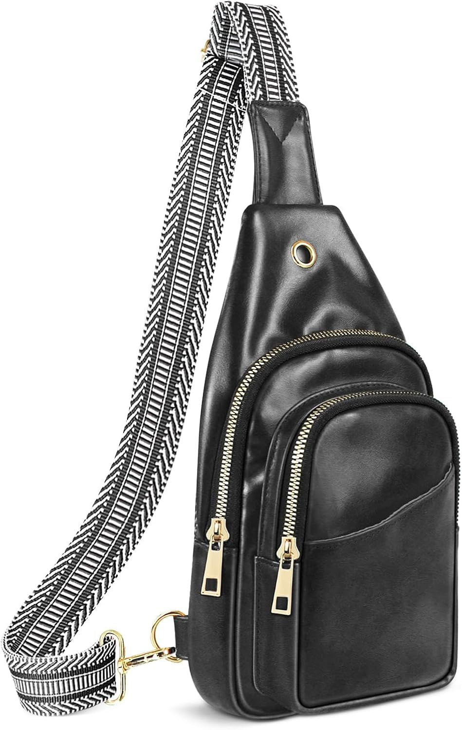 Sling Bag For Women, Leather Fanny Pack With Detachable Strap, Crossbody Chest Bag With Anti Theft For Travel(Black And Brown) - 7DAY'S