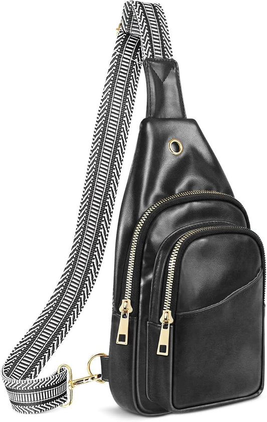 Sling Bag For Women, Leather Fanny Pack With Detachable Strap, Crossbody Chest Bag With Anti Theft For Travel(Black And Brown) - 7DAY'S