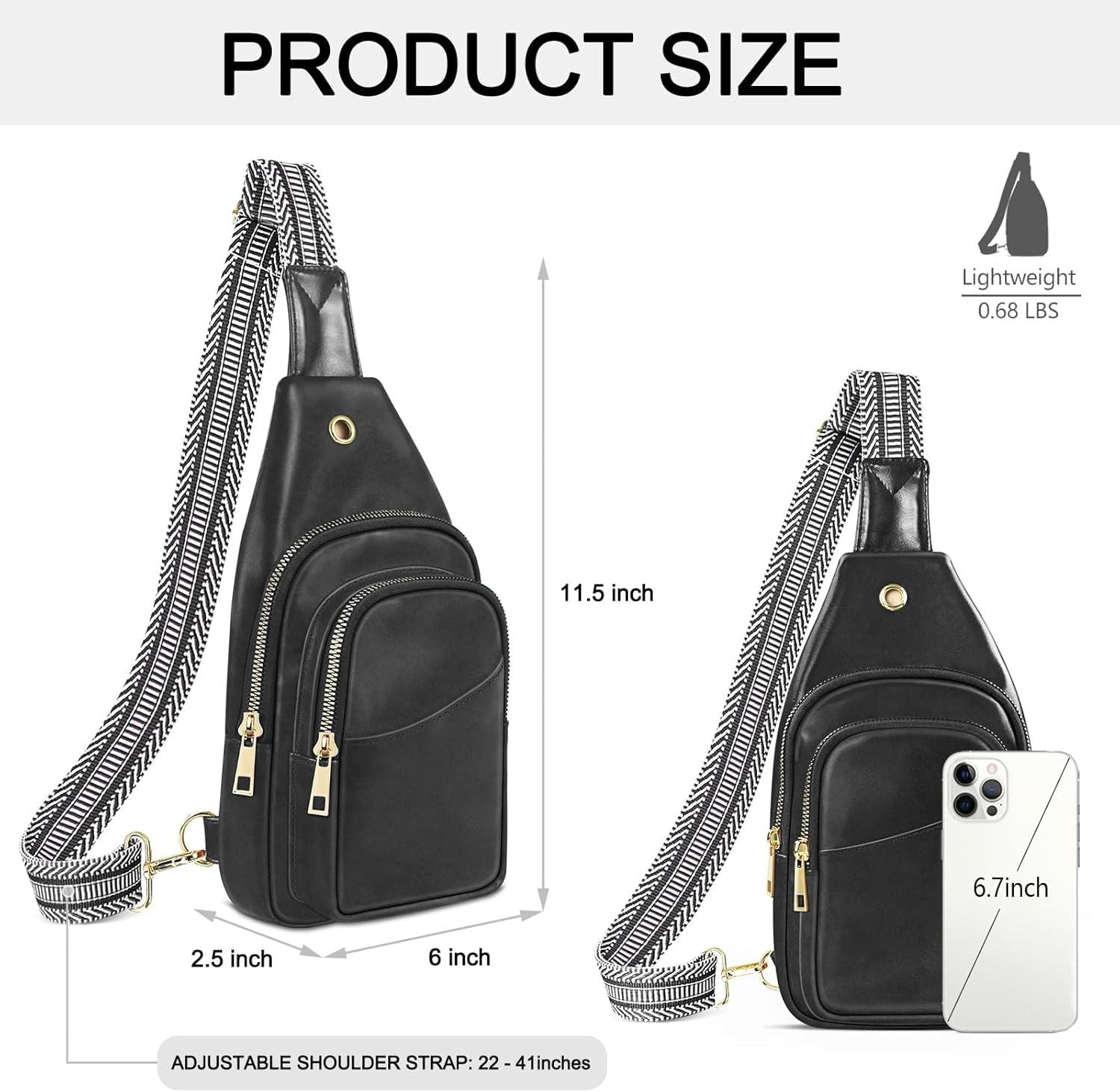 Sling Bag For Women, Leather Fanny Pack With Detachable Strap, Crossbody Chest Bag With Anti Theft For Travel(Black And Brown) - 7DAY'S