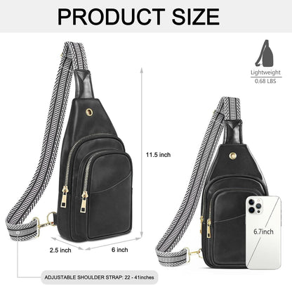 Sling Bag For Women, Leather Fanny Pack With Detachable Strap, Crossbody Chest Bag With Anti Theft For Travel(Black And Brown) - 7DAY'S