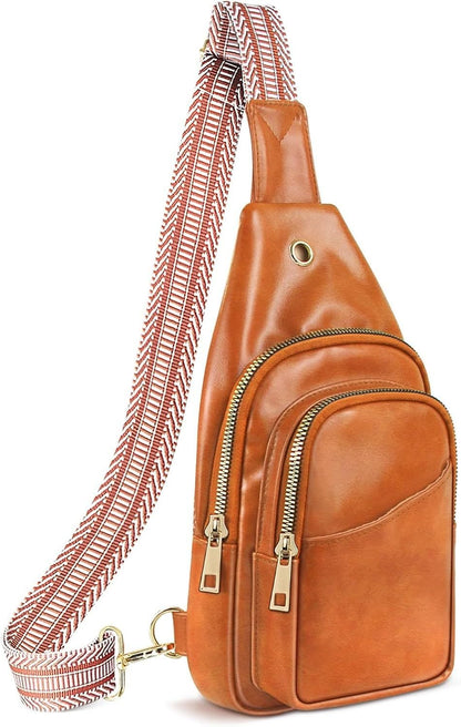 Sling Bag For Women, Leather Fanny Pack With Detachable Strap, Crossbody Chest Bag With Anti Theft For Travel(Black And Brown) - 7DAY'S