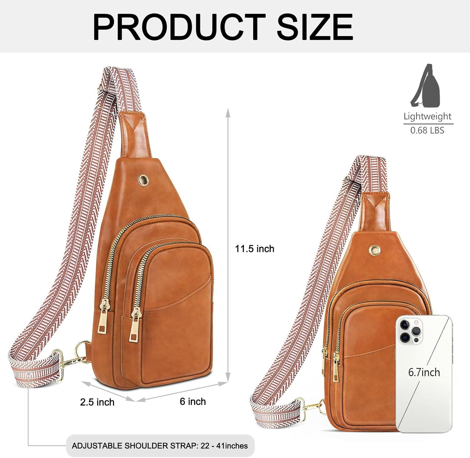 Sling Bag For Women, Leather Fanny Pack With Detachable Strap, Crossbody Chest Bag With Anti Theft For Travel(Black And Brown) - 7DAY'S