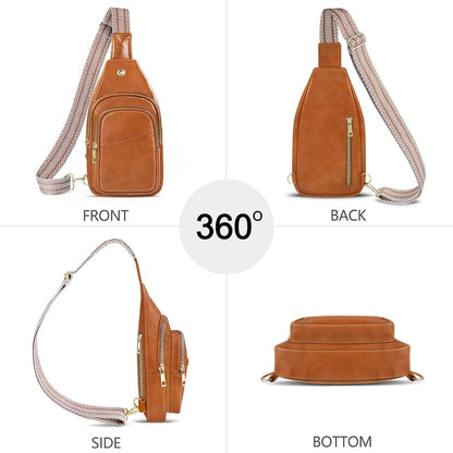 Sling Bag For Women, Leather Fanny Pack With Detachable Strap, Crossbody Chest Bag With Anti Theft For Travel(Black And Brown) - 7DAY'S