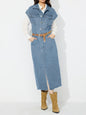 Slit Half Button Collared Neck Cap Sleeve Denim Dress - 7DAY'S