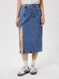 Slit Midi Denim Skirt with Pockets - 7DAY'S