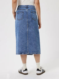 Slit Midi Denim Skirt with Pockets - 7DAY'S