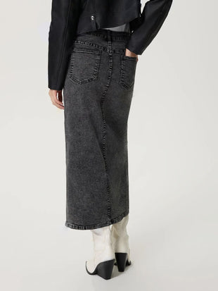 Slit Midi Denim Skirt with Pockets - 7DAY'S