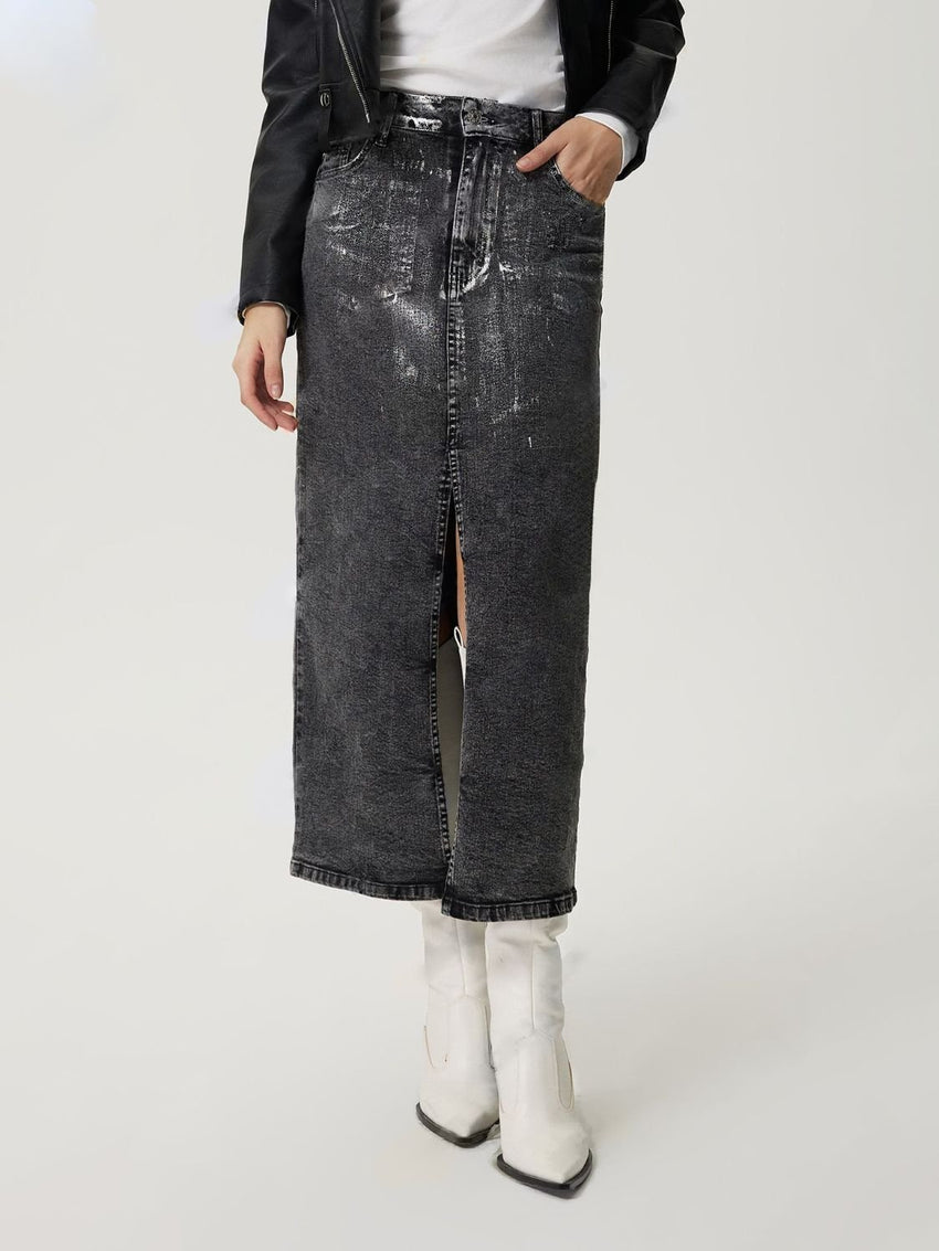 Slit Midi Denim Skirt with Pockets - 7DAY'S