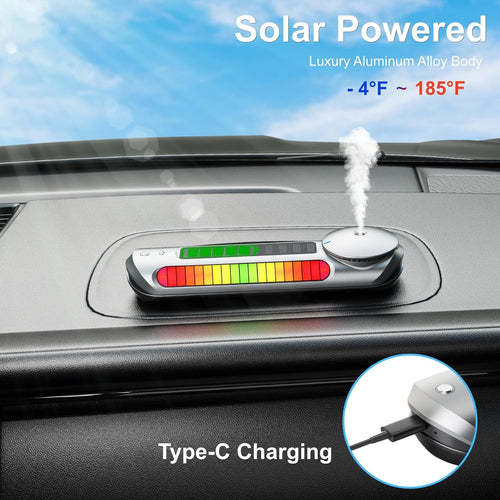 Smart Car Air Freshener Solar Car Diffuser with Auto On/Off, Aluminum Alloy Body, 3 Adjustable Modes, Built - in Battery, Solar or typeC Charing, Ambient Light, Oil Diffuser for Car Black - 7DAY'S