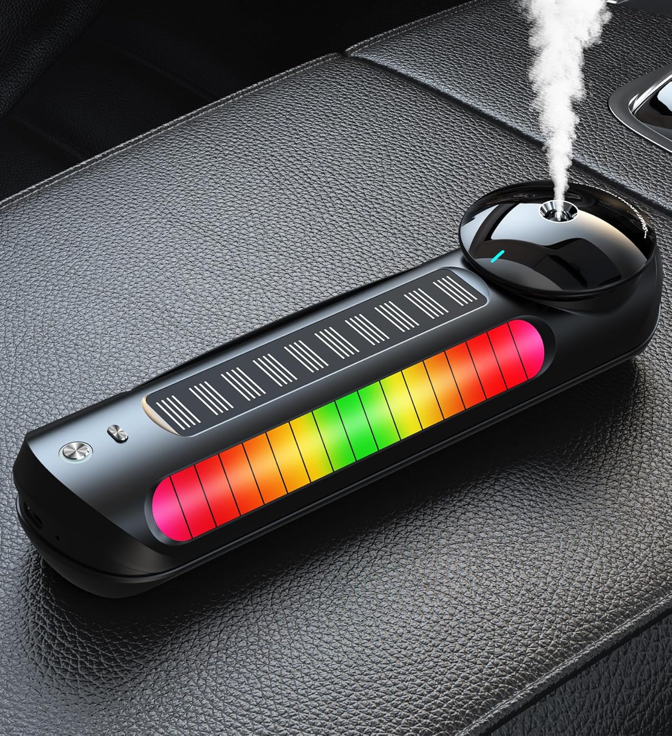 Smart Car Air Freshener Solar Car Diffuser with Auto On/Off, Aluminum Alloy Body, 3 Adjustable Modes, Built - in Battery, Solar or typeC Charing, Ambient Light, Oil Diffuser for Car Black - 7DAY'S