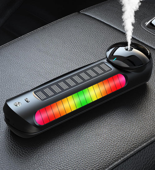 Smart Car Air Freshener Solar Car Diffuser with Auto On/Off, Aluminum Alloy Body, 3 Adjustable Modes, Built-in Battery, Solar or typeC Charing, Ambient Light, Oil Diffuser for Car Black