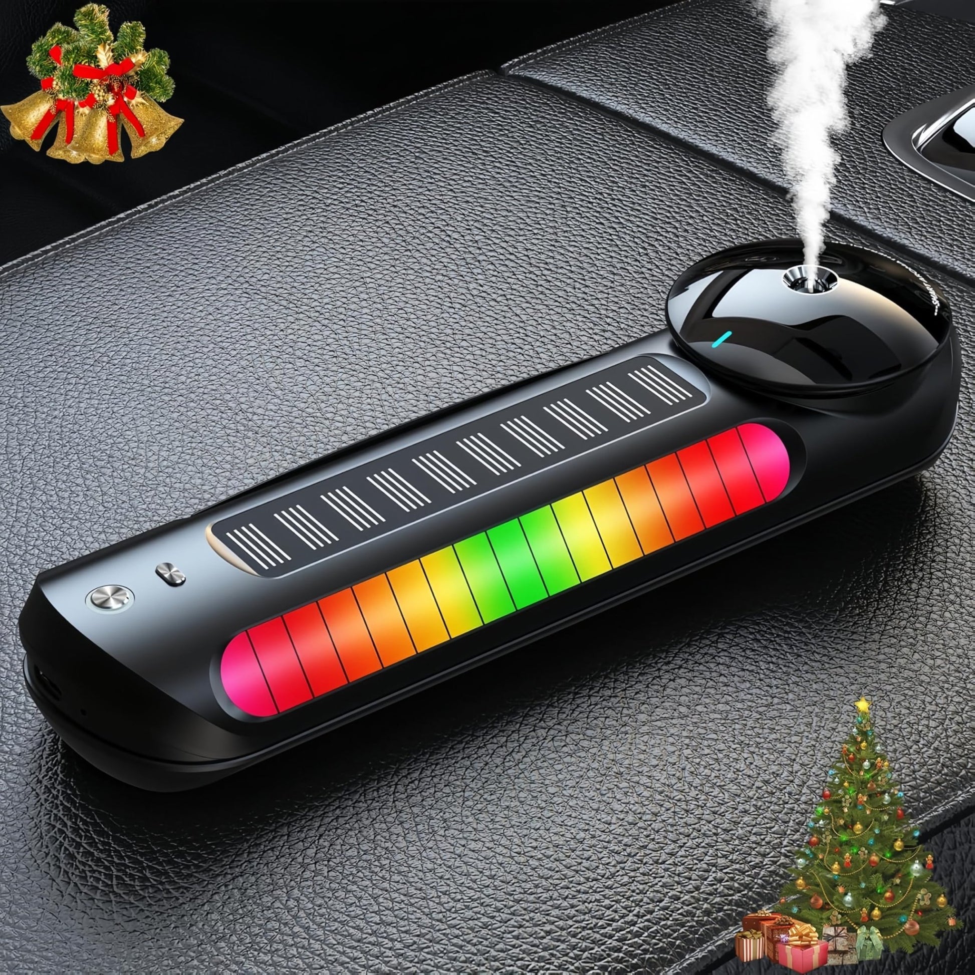 Smart Car Air Freshener with Solar, Car Diffuser with Auto On/Off, Aluminum Alloy Body, 3 Adjustable Concentration, Built - in Battery, Ambient Light, Best Essential Oil Diffuser for Car Black - 7DAY'S