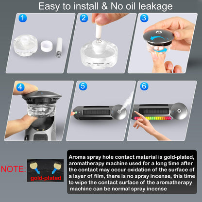 Smart Car Air Freshener with Solar, Car Diffuser with Auto On/Off, Aluminum Alloy Body, 3 Adjustable Concentration, Built - in Battery, Ambient Light, Best Essential Oil Diffuser for Car Black - 7DAY'S