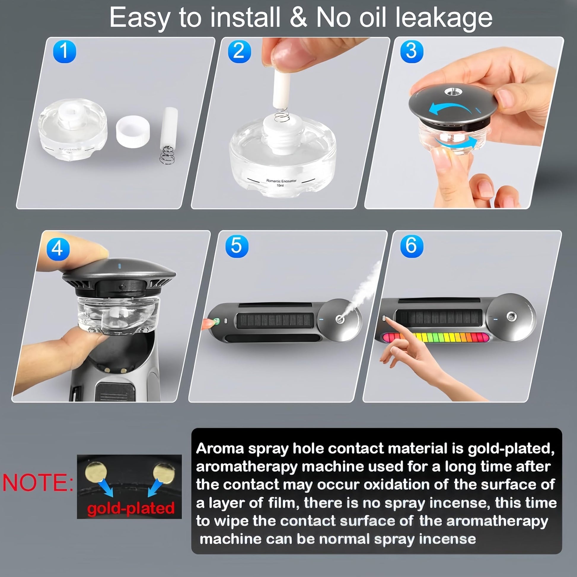 Smart Car Air Freshener with Solar, Car Diffuser with Auto On/Off, Aluminum Alloy Body, 3 Adjustable Concentration, Built - in Battery, Ambient Light, Best Essential Oil Diffuser for Car Black - 7DAY'S