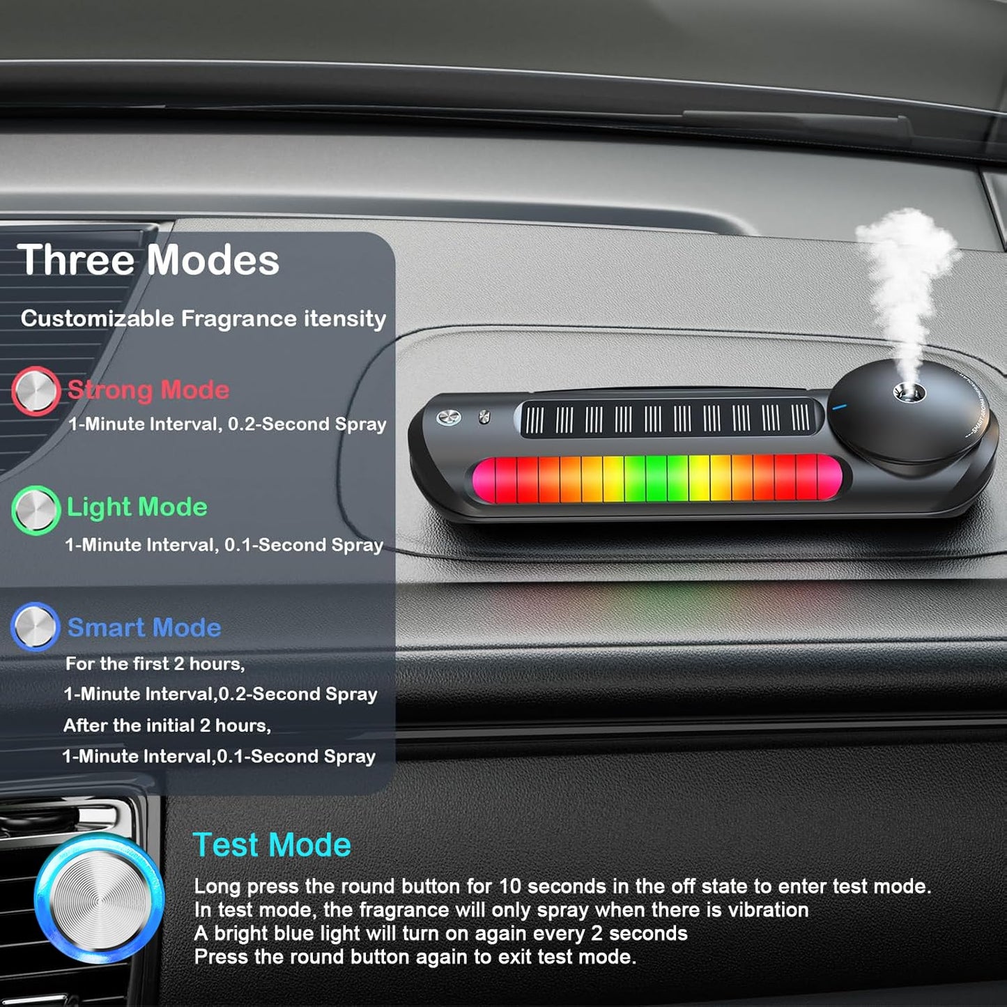 Smart Car Air Freshener with Solar, Car Diffuser with Auto On/Off, Aluminum Alloy Body, 3 Adjustable Concentration, Built - in Battery, Ambient Light, Best Essential Oil Diffuser for Car Black - 7DAY'S