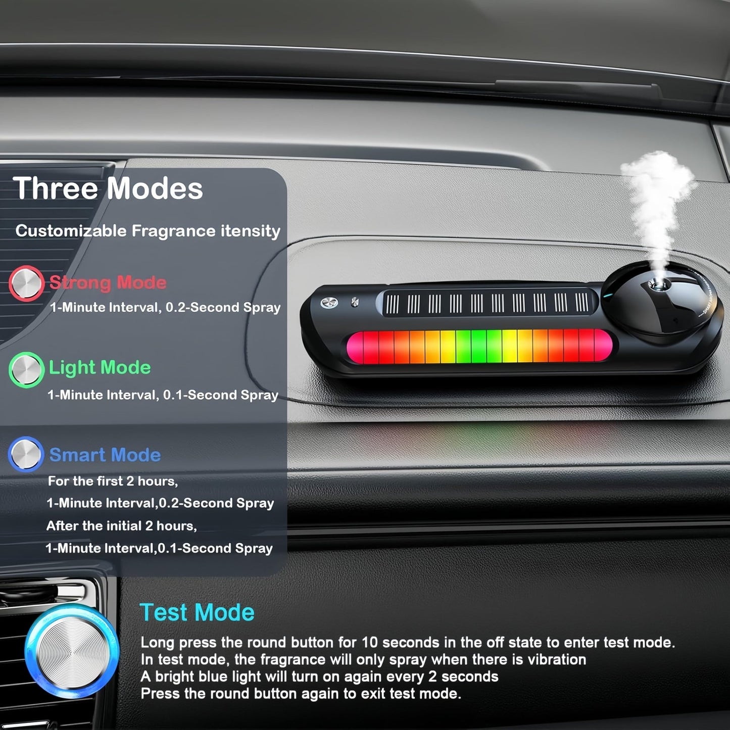 Smart Car Air Freshener with Solar, Car Diffuser with Auto On/Off, Aluminum Alloy Body, 3 Adjustable Concentration, Built - in Battery, Ambient Light, Best Essential Oil Diffuser for Car Black - 7DAY'S