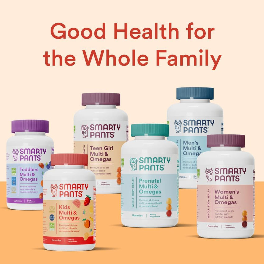 SmartyPants Kids Multivitamin Gummies: Omega 3 Fish Oil (EPA/DHA), Vitamin D3, C, Vitamin B12, B6, A, K & Zinc for Immune Support, Biotin, Gluten Free, Three Fruit Flavors, 120 Count (30 Day Supply) - 7DAY'S