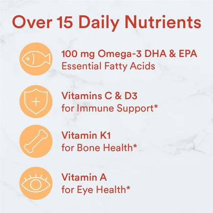 SmartyPants Kids Multivitamin Gummies: Omega 3 Fish Oil (EPA/DHA), Vitamin D3, C, Vitamin B12, B6, A, K & Zinc for Immune Support, Biotin, Gluten Free, Three Fruit Flavors, 120 Count (30 Day Supply) - 7DAY'S