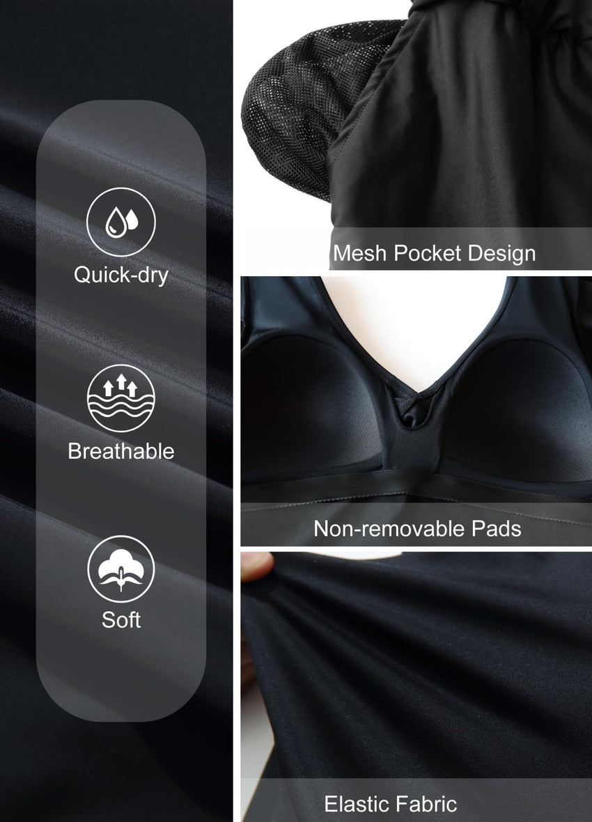 Smismivo Swim Romper with Built in Bra and Pockets Swim Dress Modest One Piece Swimsuit Full Coverage Bathing Suit - 7DAY'S