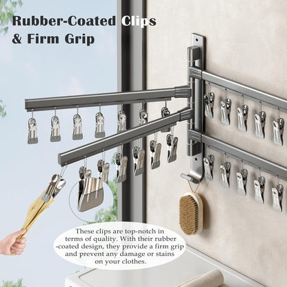 Sock Drying Rack Wall Mounted Rotate Drying Hangers with 28 Clips Laundry Rack for Bra Gloves Hat Baby Cloth Underwear - 7DAY'S