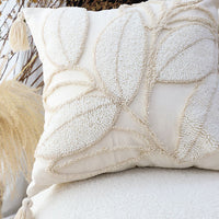 SOGA 45cm Wabi - sabi Cream Flower Cover & Beige Velvet Leaf Ring Square Throw Pillow - 7DAY'S