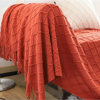 SOGA Red Diamond Pattern Knitted Throw Blanket Warm Cozy Woven Cover Couch Bed Sofa Home Decor with Tassels - 7DAY'S