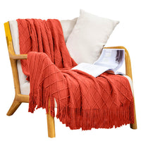 SOGA Red Diamond Pattern Knitted Throw Blanket Warm Cozy Woven Cover Couch Bed Sofa Home Decor with Tassels - 7DAY'S