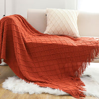 SOGA Red Diamond Pattern Knitted Throw Blanket Warm Cozy Woven Cover Couch Bed Sofa Home Decor with Tassels - 7DAY'S