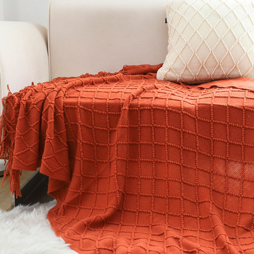 SOGA Red Diamond Pattern Knitted Throw Blanket Warm Cozy Woven Cover Couch Bed Sofa Home Decor with Tassels - 7DAY'S