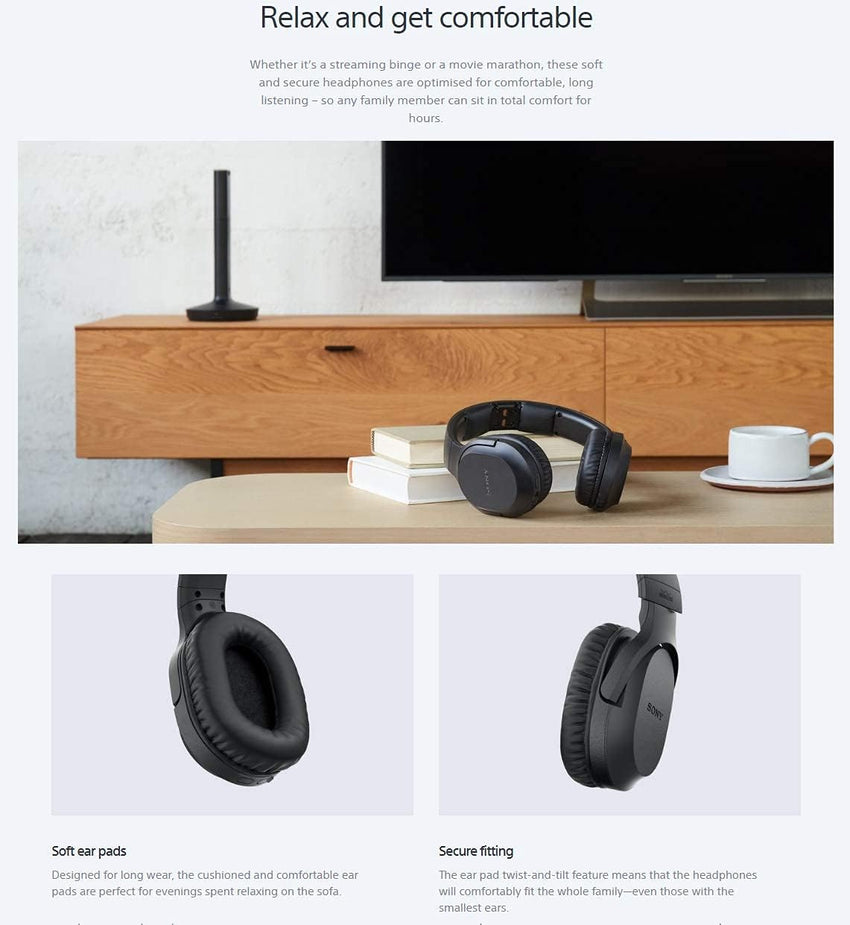 Sony Wireless RF Home Theater TV Headphones with Transmitter - 150 - ft Wireless Range, Up to 20 Hours of Play Time (Black) & Zonoz Microfiber Cleaning Cloth Bundle - 7DAY'S