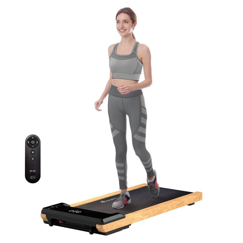 Soozier 2.5HP Walking Pad, Wood Under Desk Treadmill with Remote Control, Transport Wheels and LED Display for Home Gym Office - 7DAY'S